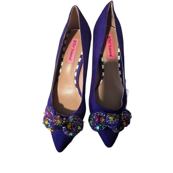 BETSEY JOHNSON AXLE Embellished Faux Suede Purple Kitten-Heel Rhinestones 8 - Picture 5 of 5
